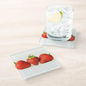 Dessous-de-verre En Verre Trois fraises sur la côte blanche (Incliné)