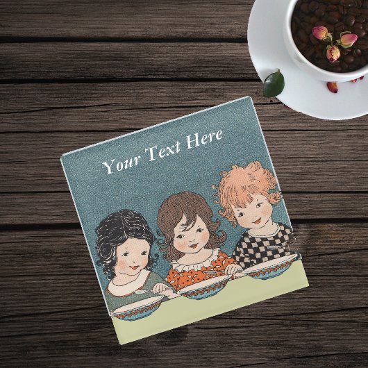 Dessous-de-verre En Verre Trois Soeurs Ensemble Mangent Soupe