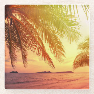 Dessous-de-verre En Verre Tropical Beach Paradise : Paysage serein.