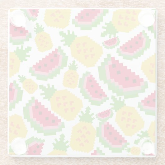 Dessous-de-verre En Verre Tropical Watermelon and Pineapple Pixel Pattern (Dos)