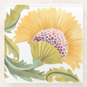 Dessous-de-verre En Verre Tuiles florales d'abbaye - jaune