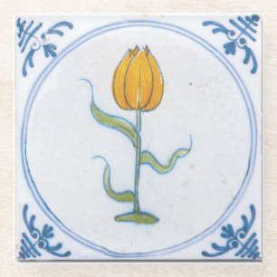 Dessous-de-verre En Verre Tulipe jaune Vintage Delft Art