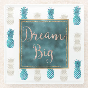 Dessous-de-verre En Verre Turquoise Aqua White Pineapples Dream
