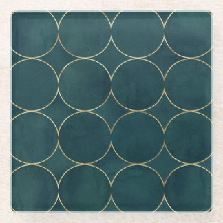 Dessous-de-verre En Verre Turquoise foncé, Cercles d'or Aquarelle.
