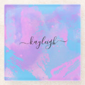 Dessous-de-verre En Verre Turquoise rose Abstrait (Devant)