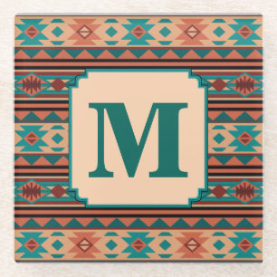 Dessous-de-verre En Verre Turquoise Terracotta Monogram
