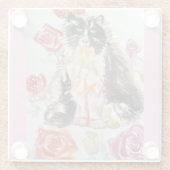 Dessous-de-verre En Verre Tuxedo Chat Cute Rose Fleurs Chats Aquarelle Rose (Dos)