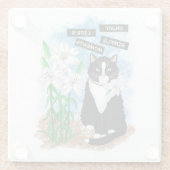 Dessous-de-verre En Verre Tuxedo Chat et Lilies | Devis inspirant (Dos)