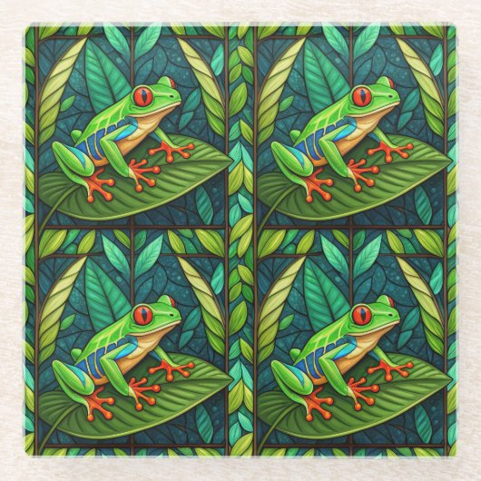 Dessous-de-verre En Verre Two intricately designed panels feature vibrant  (Devant)