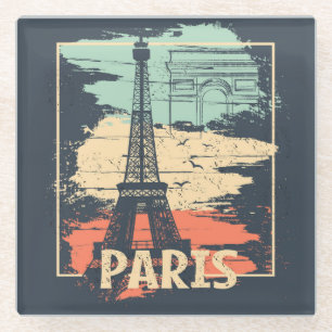 Dessous-de-verre En Verre Typographie parisienne : affiche Eiffel abstraite.