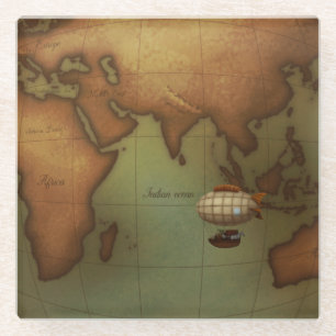 Dessous-de-verre En Verre Un avion survole la carte de l'Afrique Asie & Aust