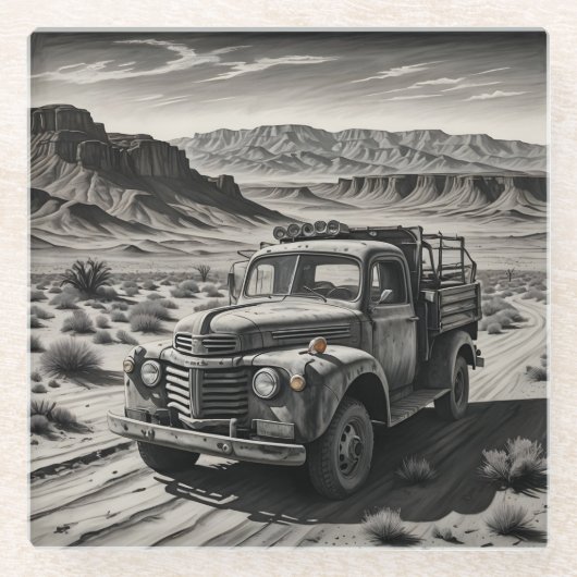 Dessous-de-verre En Verre Un camion dans le désert (Devant)