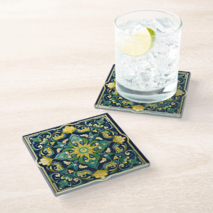 Dessous-de-verre En Verre 💛 💚 💙 Un Chef-D'Oeuvre Azulejo Unique