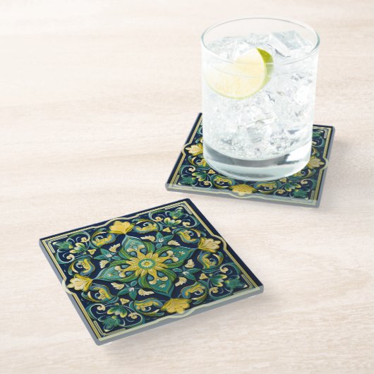 Dessous-de-verre En Verre 💛 💚 💙 Un Chef-D'Oeuvre Azulejo Unique (Incliné)