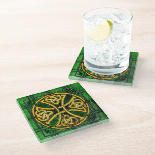 Dessous-de-verre En Verre Un noeud celtique sur un Dessous de verre vert en 