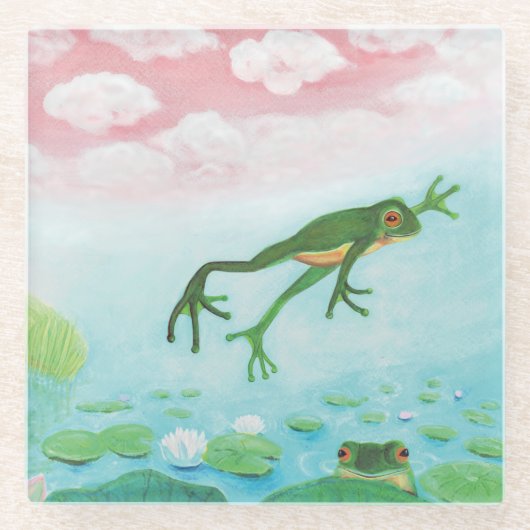 Dessous-de-verre En Verre Une Grenouille S'Enfonce Dans L'Étang Illustration (Devant)