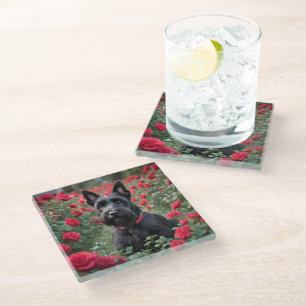 Dessous-de-verre En Verre "Une rose rouge pour le Terrier écossais noir"