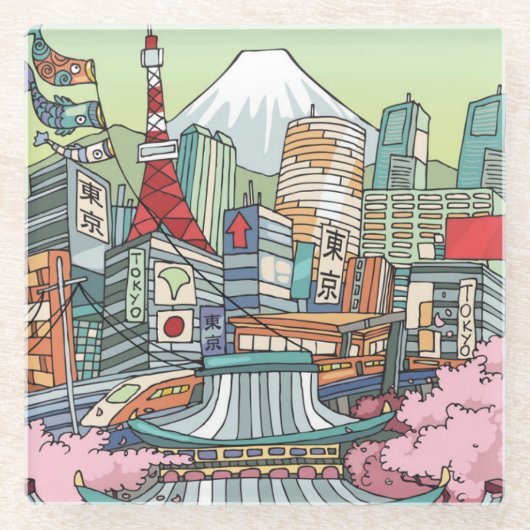 Dessous-de-verre En Verre Une vue de Tokyo (Devant)