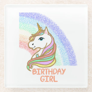 Dessous-de-verre En Verre Unicorn Birthday Girl Rainbow