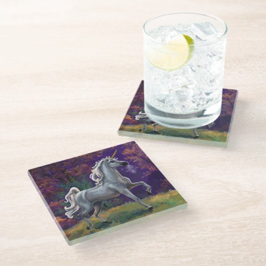Dessous-de-verre En Verre Unicorn Glade Art (Incliné)