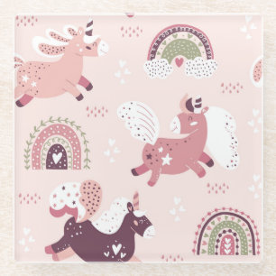 Dessous-de-verre En Verre Unicorns Rainbows : Pastel Magic Arrière - plan.