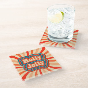 Dessous-de-verre En Verre Vacances de Noël rétro Holly Jolly Typographie