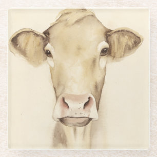 Dessous-de-verre En Verre Vache aux animaux   de grange d'aquarelle
