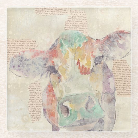 Dessous-de-verre En Verre Vache de collage de la ferme d'aquarelle (Devant)