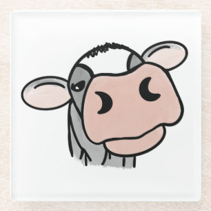 Dessous-de-verre En Verre vache de dessin animé noir blanc rose baiser gris