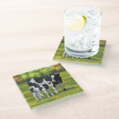 Dessous-de-verre En Verre Vache Holstein et veau mignon en pâturage d'été (Incliné)