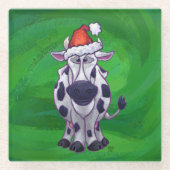 Dessous-de-verre En Verre Vache Noël sur vert (Devant)