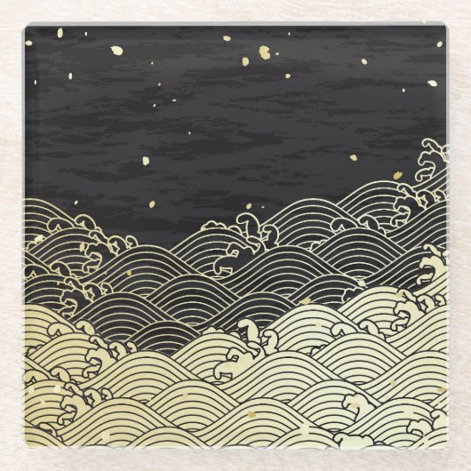 Dessous-de-verre En Verre Vague dorée, texture papier. (Devant)