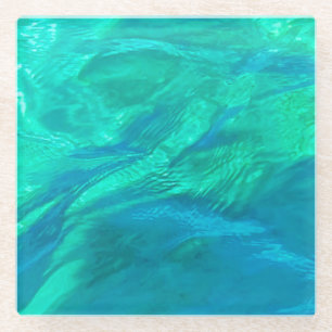 Dessous-de-verre En Verre Vagues Bleues, Turquoise et Aqua