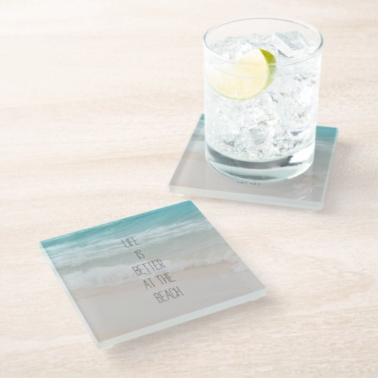 Dessous-de-verre En Verre Vagues d'océan de plage     (Incliné)