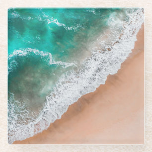 Dessous-de-verre En Verre Vagues sur la plage de sable