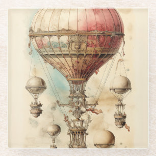 Dessous-de-verre En Verre Vaisseau aérien de fantasy victorien - Rose, Beige