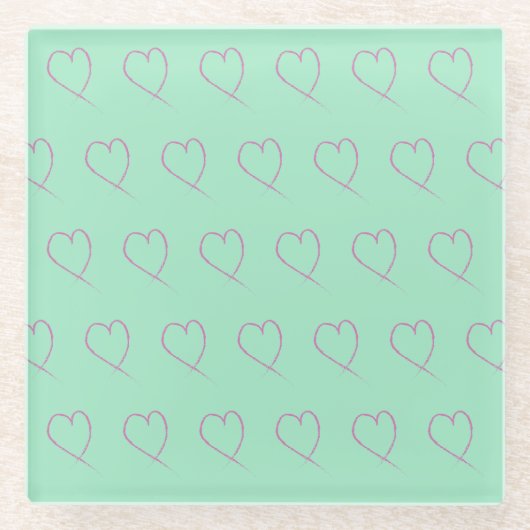 Dessous-de-verre En Verre Valentines Heart Doodle clair Seafoam vert rose (Devant)