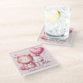 Dessous-de-verre En Verre Valentines Jour mignonne Couple de Kitty Chat Aime (Incliné)