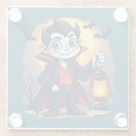 Dessous-de-verre En Verre Vampire mignon avec Lantern Kawaii Halloween (Dos)