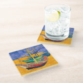 Dessous-de-verre En Verre Van Gogh Bateaux Plage impressionniste (Incliné)