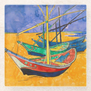 Dessous-de-verre En Verre Van Gogh Bateaux Plage impressionniste