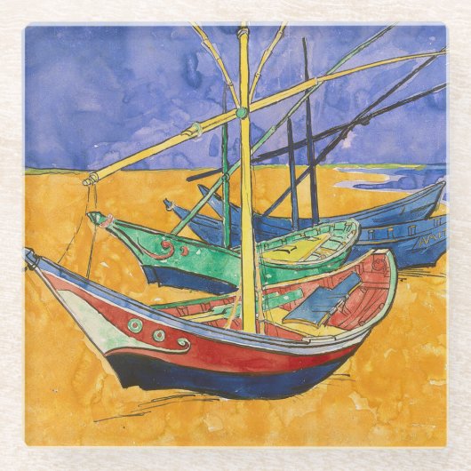 Dessous-de-verre En Verre Van Gogh Bateaux Plage impressionniste (Devant)