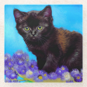 Dessous-de-verre En Verre Van Gogh Chat et fleurs