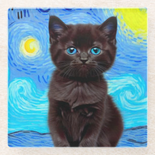 Dessous-de-verre En Verre Van Gogh Starry Night Black Cat