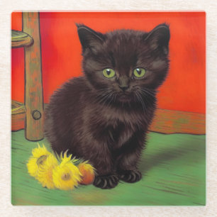 Dessous-de-verre En Verre Van Gogh Style Chat noir