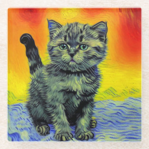 Dessous-de-verre En Verre Van Gogh Style Chat Sunset Beach