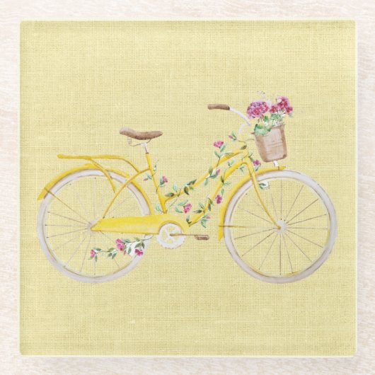 Dessous-de-verre En Verre Vélo Jaune Aquarelle (Devant)