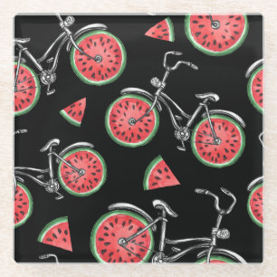 Dessous-de-verre En Verre Vélos à roue de pastèque, motif d'été.