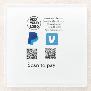 Dessous-de-verre En Verre Venmo paypal scan pour payer ajouter q r code logo