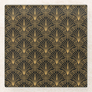 Dessous-de-verre En Verre Ventilateur Art déco : Jaune géométrique Noir